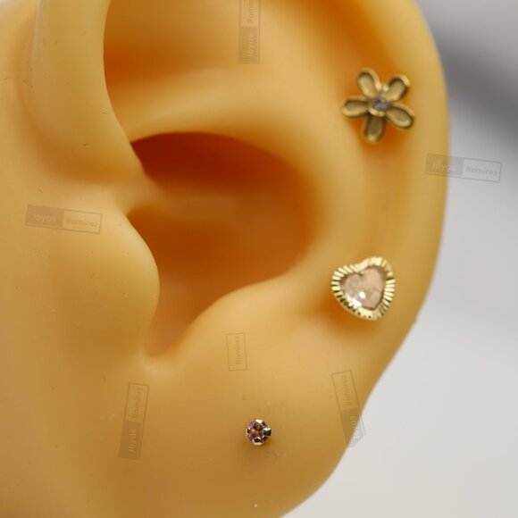 14K Solid Gold Pink CZ Stud Earrings • 2 mm Delicate Gift For Girls & Teens. - Picture 6 of 7